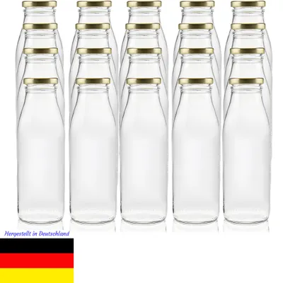 Produktbild von Milchflasche Glas 500ml – 20er Set – Weithalsöffnung 48mm – Wiederverwendbar – Für Säfte, Milch, Kefir, Kombucha – Spülmaschinengeeignet