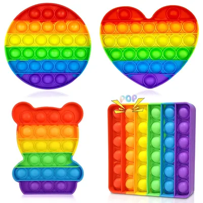 Produktbild von Anti-Stress-Spielzeug Fidget Pop It Bubble Toy - 4 Stück - Silikon - Regenbogenfarben - Für Kinder und Erwachsene
