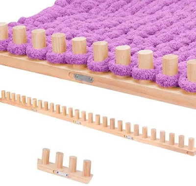Obrázek produktu pro Sada pro ruční pletení bez jehlic. Nastavitelný dřevěný pletací rám. Jednoduchá ruční práce pro velké deky a bytové doplňky.