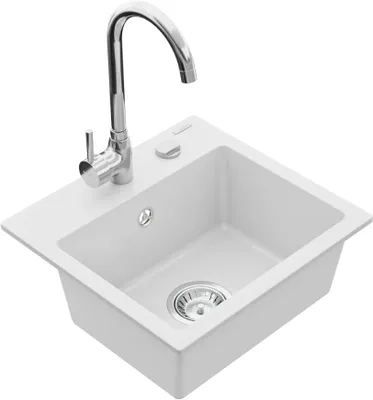 Produktbild von Mexen Milo 1-Becken-Granit-Spüle mit Mischbatterie Telma, Weiß - 6505-20-670200-00