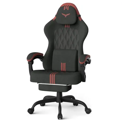 Produktbild von Verdego Gaming Stuhl, Ergonomischer Gaming Sessel, Textilvelours, Bürostuhl Schreibtischstuhl, Chefsessel, Racing Stuhl Computerstuhl, Schwarz-Rot