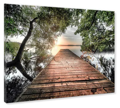 Immagine prodotto di Stampa su tela, vista sul lago, 2, 85x113 cm. Quadro decorativo, paesaggio, lago, natura, montagne, acqua, stile moderno. Ideale per soggiorno, camera da letto, ufficio, corridoio. Decorazione, regalo, arte