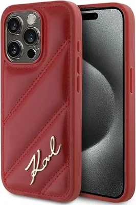 Produktbild von Karl Lagerfeld KLHCP15LPQDSMGR iPhone 15 Pro 6.1" rot hardcase Diagonal Quilted Script Schutzhülle