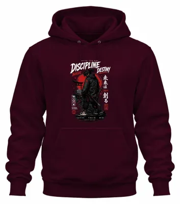 Imagen del producto de Sudadera con capucha "Samurai Y2K Japan Bushido Ronin", color burdeos, talla XXL