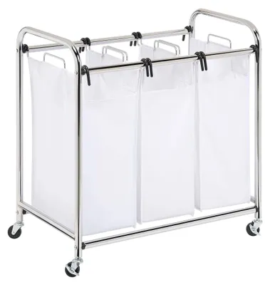 Wäschesortierer, 3 Behälter, Chrom/Weiß, 70 kg, 31x18x32 Zoll
