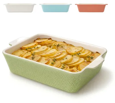 Image de Grand plat à gratin en céramique – Bords très hauts – Plat à gratin pour tiramisu et gratins – Plat à lasagnes (vert)