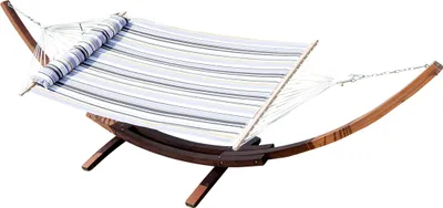 Produktbild von ALEOS. 410cm XXL Luxus Hängemattengestell LIMITED EDITION GRAU Gestell aus Holz Lärche mit Stabhängematte GEPOLSTERT inkl. Kopfkissen EDELSTAHL Ketten Karabiner und Schrauben