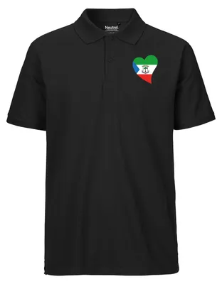 Produktbild von Huuraa Herren Polo Shirt Äquatorialguinea Flagge Herz XXL Black Bio Baumwolle Fairtrade Poloshirt Geschenkidee