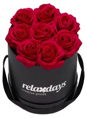 Runde Rosenbox, 8 rote Kunstrosen, schwarz, 17x17x17 cm, Geschenk