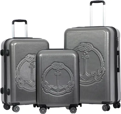 Produktbild von Biggdesign Ocean Kofferset 3-teilig | Hartschalenkoffer Set | Reisekoffer | ABS | 4 Doppelrollen | Kombinationsschloss | Grau