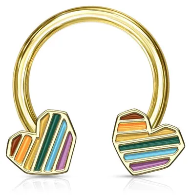 Produktbild von Hufeisen Piercing Ring Regenbogen Herzen Gold