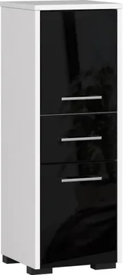 Image de Meuble de Salle de Bain 30 cm Noir Brillant avec Rangement et 2 Portes 1 Tiroir 85 cm