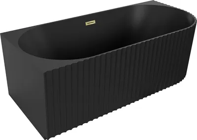 Produktbild von Mexen Gia freistehende Eckbadewanne geriffelt links 170 x 80 cm, schwarz matt, Überlauf golden - 52701708071L-50