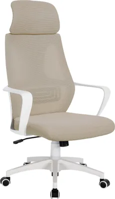 Produktbild von Bürostuhl mit Lordosenstütze im Netzstoff-Design Schreibtischstuhl mit Wippfunktion ergonomischer Drehstuhl mit einer verstellbaren atmungsaktiven Rückenlehne,Farbe:Weiß/Taupe