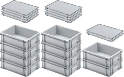 Produktbild von SuperSparSet 10x Eurobehälter mit geschlossenem Griff und Scharnierdeckel | HxBxT 12x30x40cm | 11 Liter | Grau | Eurobox, Transportbox, Transportbehälter, Stapelbehälter