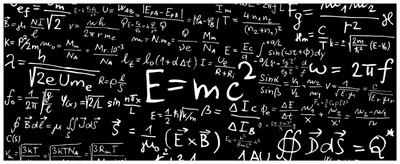 Produktbild von Wallario Wandbild aus Acryl, 200 x 80 cm, freischwebende Optik - Mathematische Formeln  Relativitätstheorie