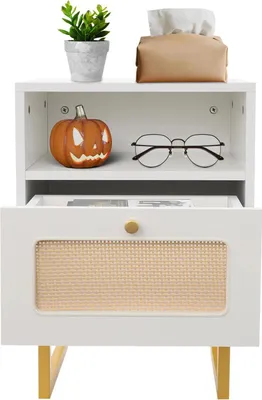 Obrázok produktu pre Nočný stolík - 3-poschodová nočná skrinka - so zásuvkou - s kolieskami - 39 × 29 × 56,5 cm - nosnosť 30 kg - MDF/oceľ - biela