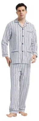 Immagine prodotto di Pigiama da uomo - 100% cotone - Grigio e blu a righe - Taglia XXL