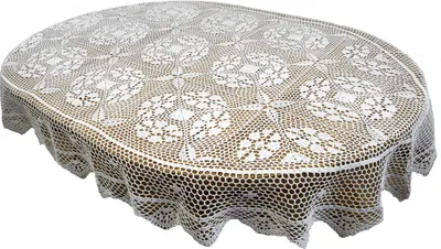 Immagine prodotto di Tovaglia ovale bianca in cotone, 130/180 cm, lavorata all'uncinetto