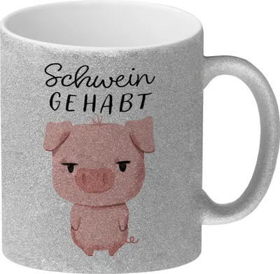 Produktbild von Ferkel Glitzer-Kaffeebecher mit Spruch Schwein gehabt