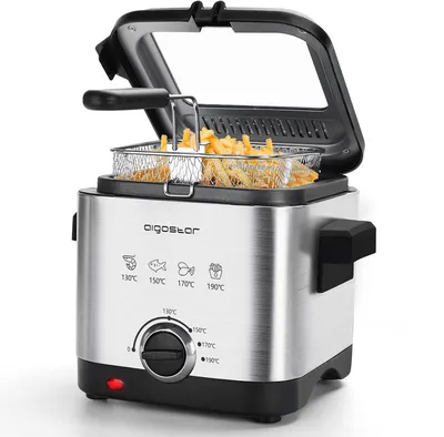 Obrázek produktu pro Fritéza Aigostar, mini fritéza, regulace teploty a průzor, Easy Clean, nerezový koš, 1,5 litru, 1000 W