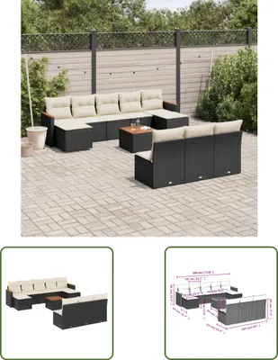 Produktbild von The Living Store 11-tlg. Garten-Sofagarnitur mit Kissen Schwarz Poly Rattan