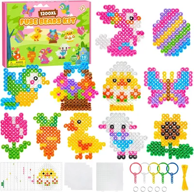 Obrázok produktu pre Žehliace korálky, veľké, 1200 kusov, priemer 10 mm, 10 farieb, podložka, vhodné pre deti