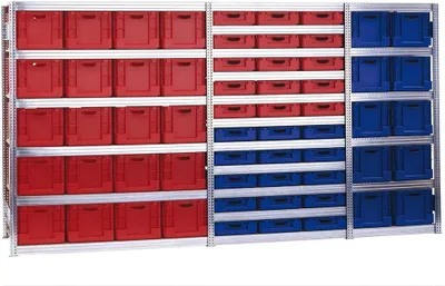 Produktbild von Eurokastenregal | Grundregal | HxBxT 207x129x60cm | 11 Ebenen | Fachlast 350kg | inkl. 20L Euronorm-Lagerbehälter | Verzinkt