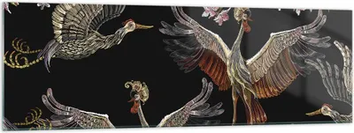 Produktbild von Bilder auf glas - Einteilig - Asiatisch Vögel Verziert - 160x50cm - Glasbilder - Wandbilder - Bilder - zum Aufhängen bereit - Wanddekoration aus Glas - Glas Bilder - Wandbild auf Glas - GAB160x50-4556