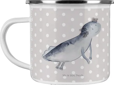 Produktbild von Mr. & Mrs. Panda Tasse Emaille Axolotl Schwimmen - Grau Pastell - Geschenk, becher, Optimistisch, Kaffeepott, Problem, Lurch, Haferl, Pott, Teetasse, glücklich