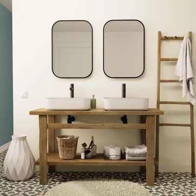 Immagine prodotto di Mobile bagno doppio OFICIO da 140 cm con gambe in rovere massello