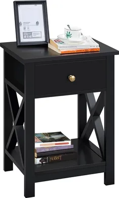 Produktbild von Yaheetech Nachttisch, Beistelltisch mit Schublade und Ablage, Wohnzimmer, Schlafzimmer, einfacher Aufbau, platzsparend, Nordisch-Design, Schwarz