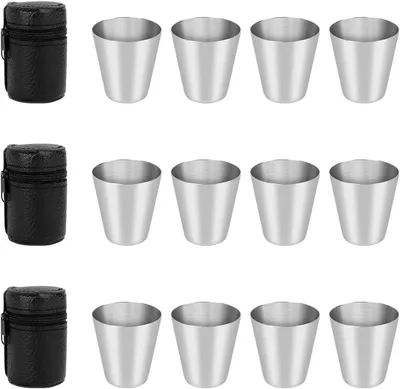 Image de Verres en acier inoxydable, capacité de 30 ml, lot de 12, empilables, avec sacs de rangement, pour le camping