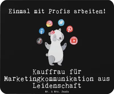 Produktbild von Mr. & Mrs. Panda Mauspad Kauffrau für Marketingkommunikation Leidenschaft - Schwarz - Geschenk, Mouse Pad, Mousepad, mousematte, pc