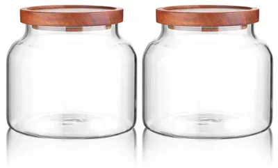 Produktbild von Solidchoice – Set aus 2 Glasbehältern mit Holzdeckel zur Aufbewahrung von Lebensmitteln