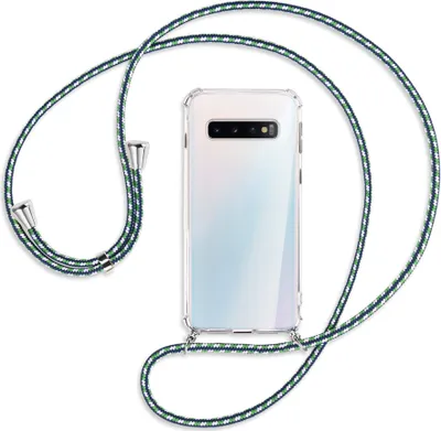 Produktbild von Handykette Backcover-Schutzhülle mit Band (Metall silberfarben) für Samsung Galaxy S10 - grün/blau/weiß