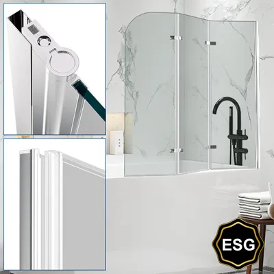 Immagine prodotto di TolleTour attacco bagno cabina doccia schermo pieghevole vasca doccia in vetro NANO Easy Clean da 6 mm 180° vetro trasparente ESG pieghevole in 3 parti 120*140CM argento