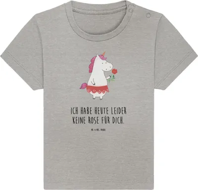 Produktbild von Mr. & Mrs. Panda Babyshirt Einhorn Dame 6. - 12. Monat - Heather Grey - Geschenk, Lady, Baby Shirt, Bachelor, T-Shirt, Kinder, Unicorn, Frau, Einhörner, Trennung,