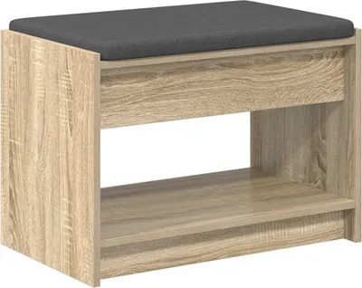 Zdjęcie produktu dla vidaXL Ławka do przedpokoju z poduszką i półką Sonoma dąb 63 x 38 x 45 cm