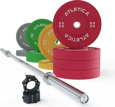 Produktbild von ATLETICA Gamma Performance Hantelstangen Set | Powerlifting-Langhantel | 190kg Color Bumper Plates | Pro Collars | Ideal