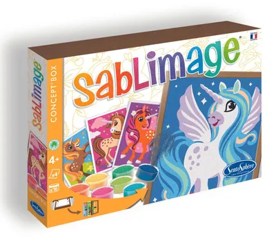 Produktbild von Sandbilder-Set für Kinder, Kreativset mit Einhorn-Motiven - Orange