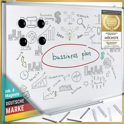 Produktbild von Offize Wizard Premium Whiteboard Deluxe 90 x 60 cm Magnettafel mit robustem Aluminiumrahmen – Abwischbares Memoboard inkl. Montagezubehör