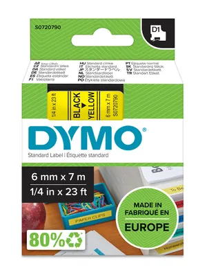 Zdjęcie produktu dla Standardowa taśma Dymo D1 - 6mm x 7m - czarny/żółta (S0720790)