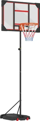 Zdjęcie produktu dla Obręcz do koszykówki zewnętrzna dla dzieci, stojak do koszykówki z regulacją wysokości 210-260 cm z kółkami, system do koszykówki ze stojakiem dla dzieci od 6. roku życia, czerwony