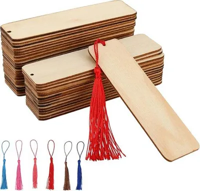 Produktbild von Famanu Lesezeichen Set - 72 Blanko Holzmarkierungen - Kreatives Gestalten - 12 x 3,2 cm - Naturholz