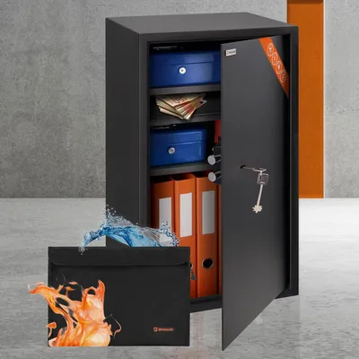 Produktbild von Business XXL Tresor mit Schlüssel 73x40x36cm & Feuerfeste Dokumententasche A4 102L Großer Stahl Safe für Zuhause oder Büro mit 3 Höhenverstellbaren