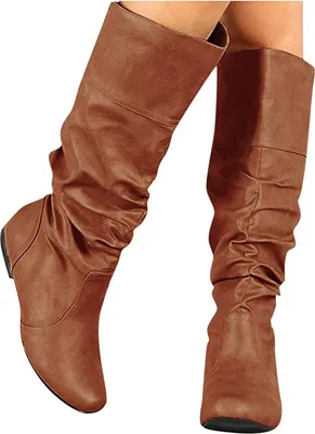 Produktbild von ASKSA Damen Stiefeletten Overknees Stiefel Flach Cowboystiefel Kniehoch Langschaft Stiefel, Braun, Größe: 41