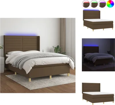 Produktbild von vidaXL Boxspringbett mit Matratze & LED Dunkelbraun 140x190 cm Stoff -  Betten & Bettgestelle