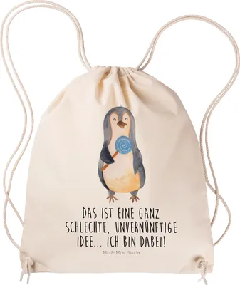Produktbild von Mr. & Mrs. Panda Jutebeutel Pinguin Lolli - Transparent - Geschenk, Rabauke, wander rucksack, Stoffbeutel, Süßigkeiten, Turnbeutel, Pinguine, Kleiner, Spruch, Gymbag