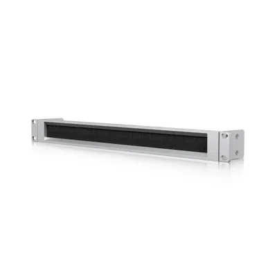 A product shot of a rack mount brush panel on a white background.